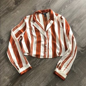Crop Top Collared Striped Blouse